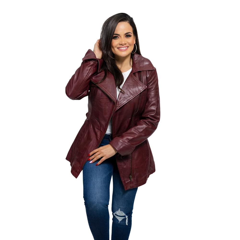 Orange Pontus Traci jacket in oxblood color, front view with unzipped design, showcasing stylish outerwear for cool weather.