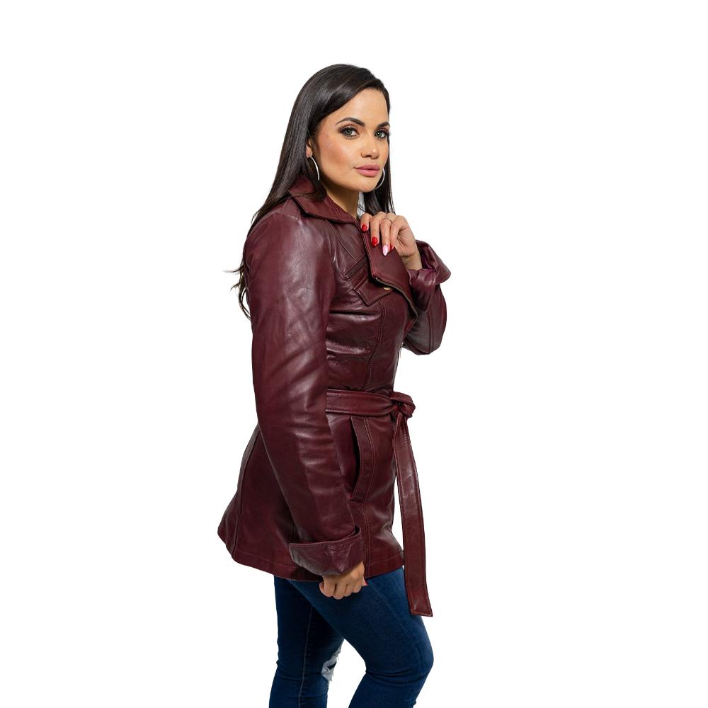 Orange Pontus Traci jacket in oxblood color shown from the side, featuring a stylish and fitted design for jackets and coats.
