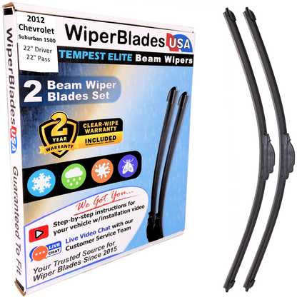2012 Chevrolet Suburban 1500 Wiper Blades w/2yr Wear Warranty (Set of 2) Wipers