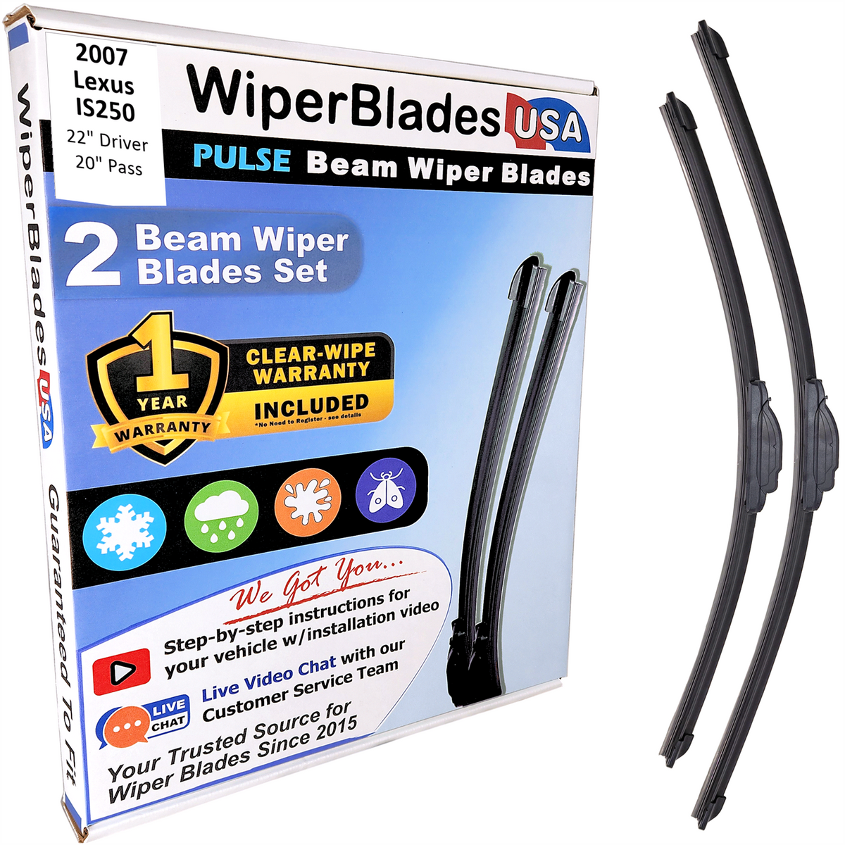 2007 Lexus IS250 Wiper Blades Set w/1yr Warranty (Set of 2) Pulse Beam Wipers