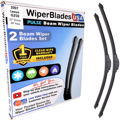 2007 Lexus IS250 Wiper Blades Set w/1yr Warranty (Set of 2) Pulse Beam Wipers