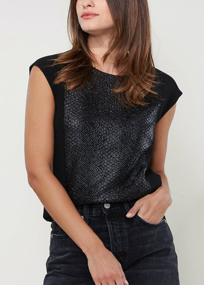 Black snake skin print cap sleeve top for women by Lemon Hera, from the Ro &amp; De women&