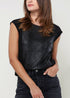 Black snake skin print cap sleeve top for women by Lemon Hera, from the Ro & De women&