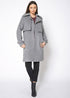 Women’s grey wool-blended overlay notch collar coat by Lemon Hera, showcasing a stylish jacket with a tailored fit.