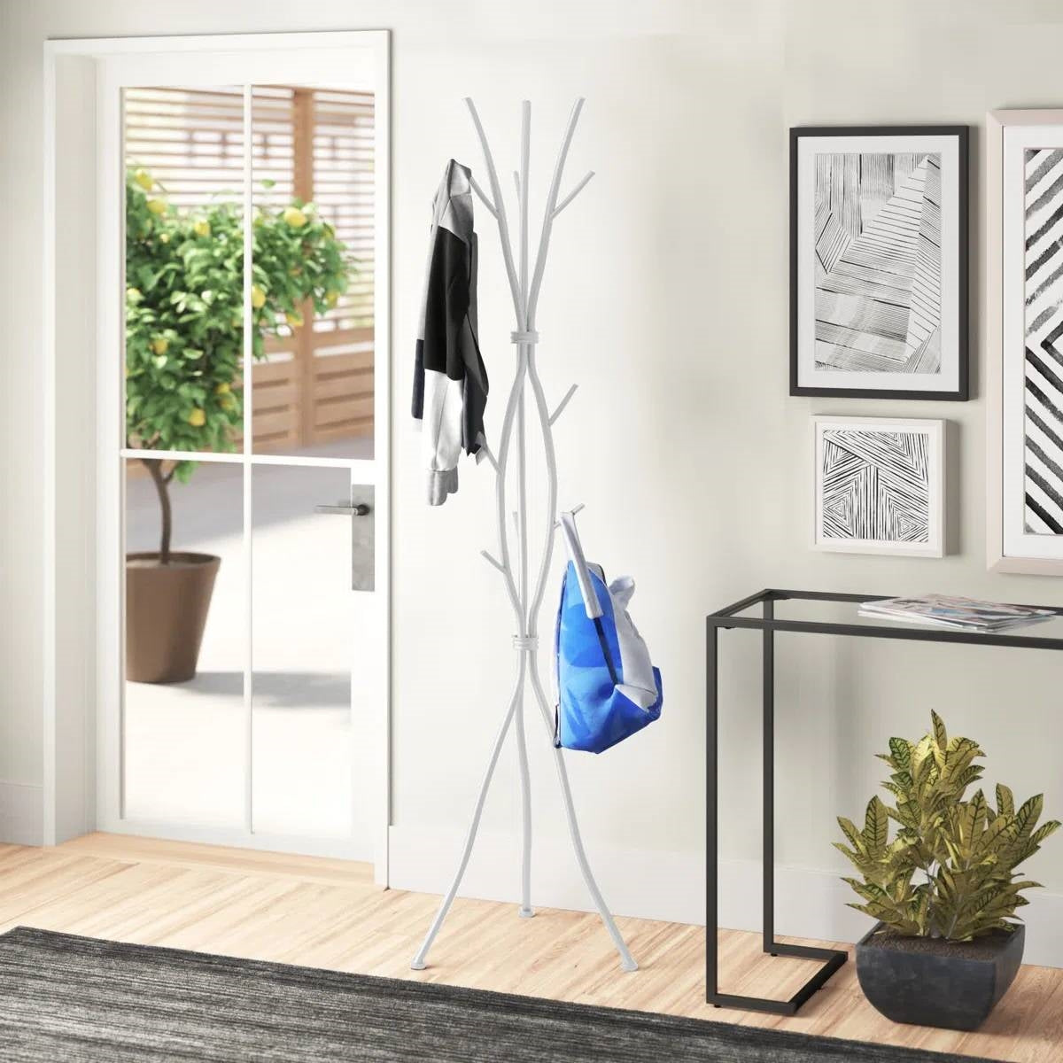 74-inch White Metal Coat Rack Entryway Hall Tree Umbrella Stand