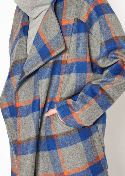 Women’s oversized wool blended coat in blue plaid, Lemon Hera jacket with a cozy, stylish fit and classic pattern.