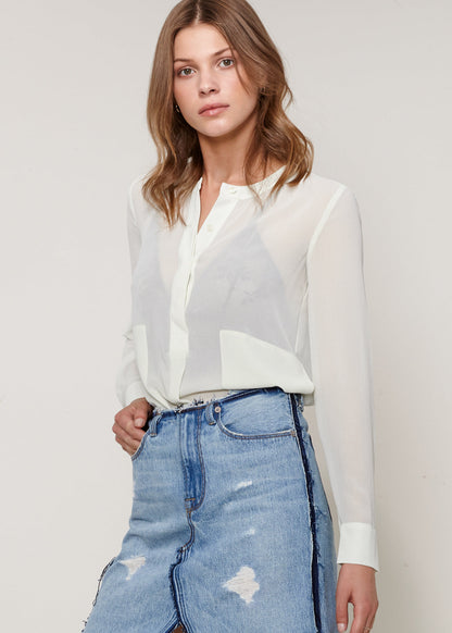 Lemon Hera sheer button-up blouse in lime, lightweight tops and blouses with long sleeves and a relaxed fit.