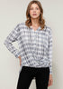 Gray Printed Wrap Hem Blouse from Lemon Hera, stylish tops and blouses with a flattering wrap hem design.