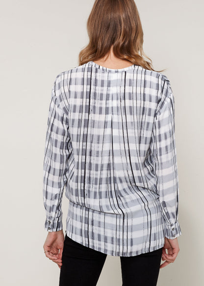 Gray printed wrap hem blouse from Lemon Hera, stylish tops and blouses with a fashionable wrap design.