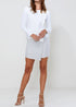 Ivory tweed hem faux wrap dress by Lemon Hera, stylish dress with a layered faux wrap design and textured fabric.