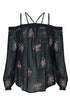 Black off-shoulder blouse with embroidery print from Lemon Hera, featuring a stylish, flowy design perfect for casual and dressy occasions.