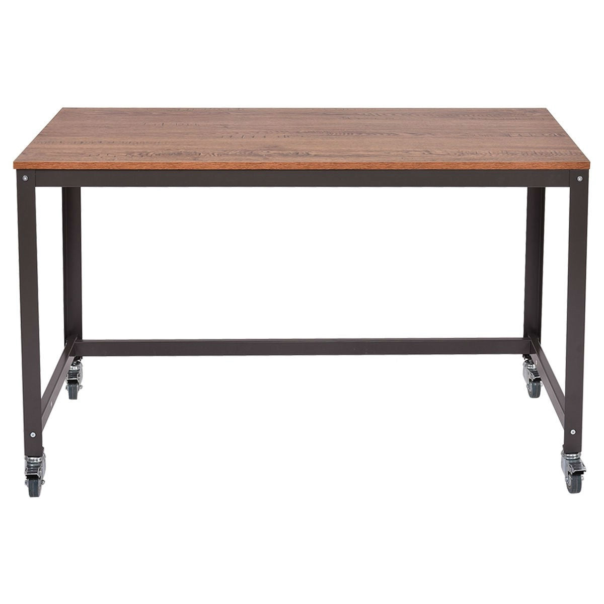 Industrial Modern Steel Frame Wood Top Computer Desk with Locking Wheels