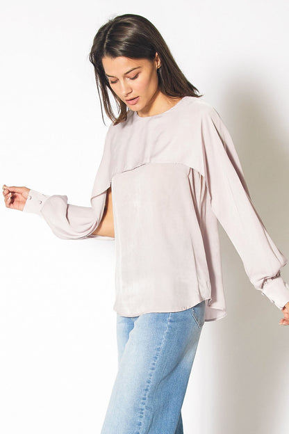 Pink chiffon long open sleeve blouse from Lemon Hera, stylish tops and blouses with flowy, lightweight fabric and elegant design.