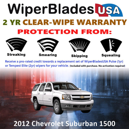 2012 Chevrolet Suburban 1500 Wiper Blades w/2yr Wear Warranty (Set of 2) Wipers