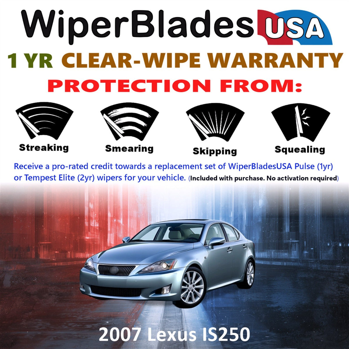 2007 Lexus IS250 Wiper Blades Set w/1yr Warranty (Set of 2) Pulse Beam Wipers
