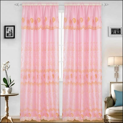Set of two Azure Zeus Bridget embroidered bed panels with backing, featuring pink floral designs for decorative bedding.