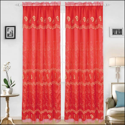 Set of two embroidered beds and blankets panels in red from Azure Zeus, featuring detailed backing and decorative stitching.