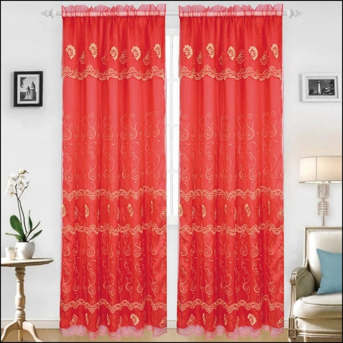 Set of two Azure Zeus Bridget embroidered bed panels with backing in red, featuring intricate embroidery and soft fabric.