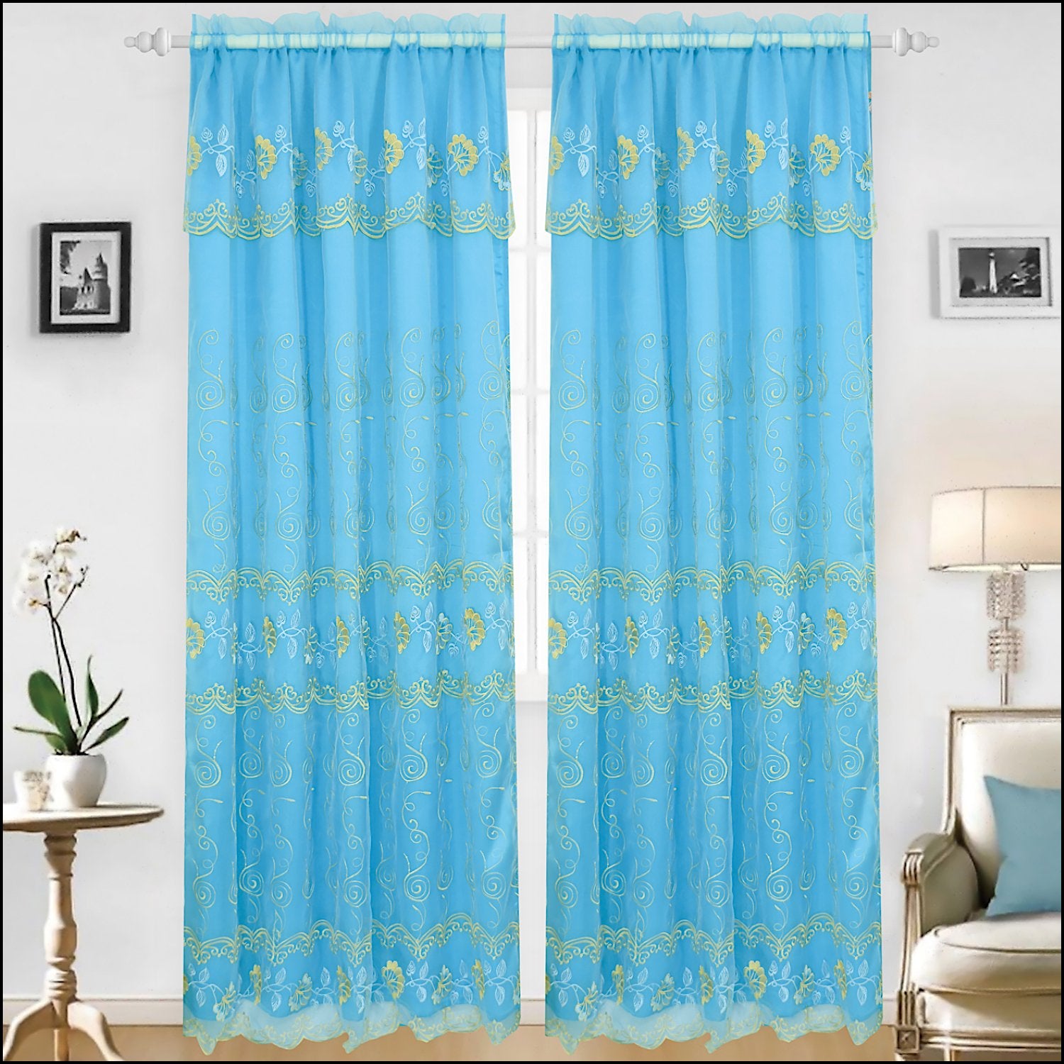 Set of two turquoise embroidered beds and blankets from Azure Zeus, featuring intricate panel designs and soft backing.