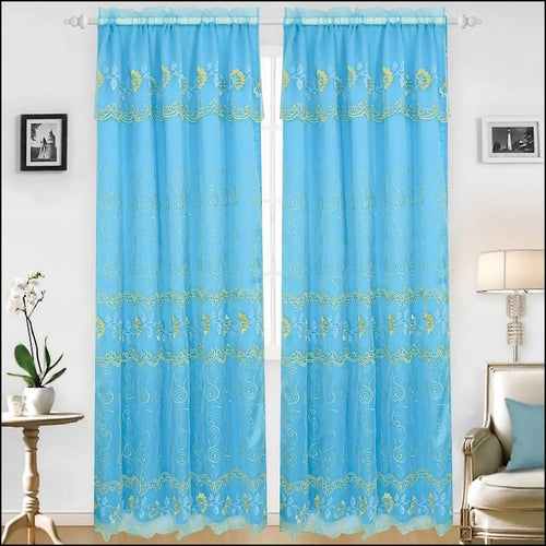 Set of two Azure Zeus Bridget embroidered bed panels with backing in turquoise, decorative textiles for bedding or decor.