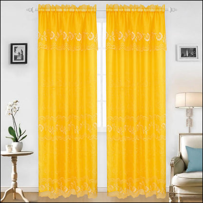 Set of two yellow embroidered bed panels with backing from Azure Zeus, ideal for beds and blankets.