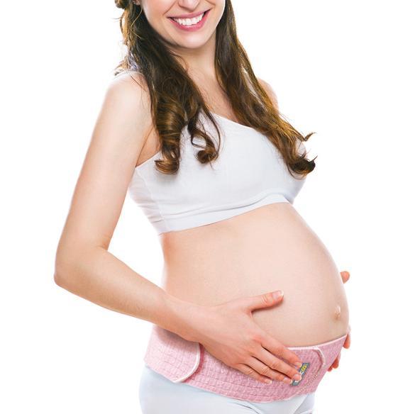 Carmine Tulsi MS61 Maternity Belt in black, designed for support during pregnancy, shown on a pregnant woman.