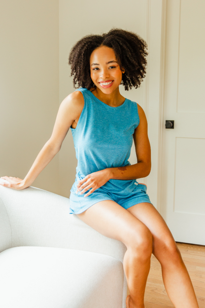 Orchid Tartarus PIMA sleeveless tee and shorts sleepwear set, soft cotton fabric, comfortable casual loungewear with a relaxed fit.