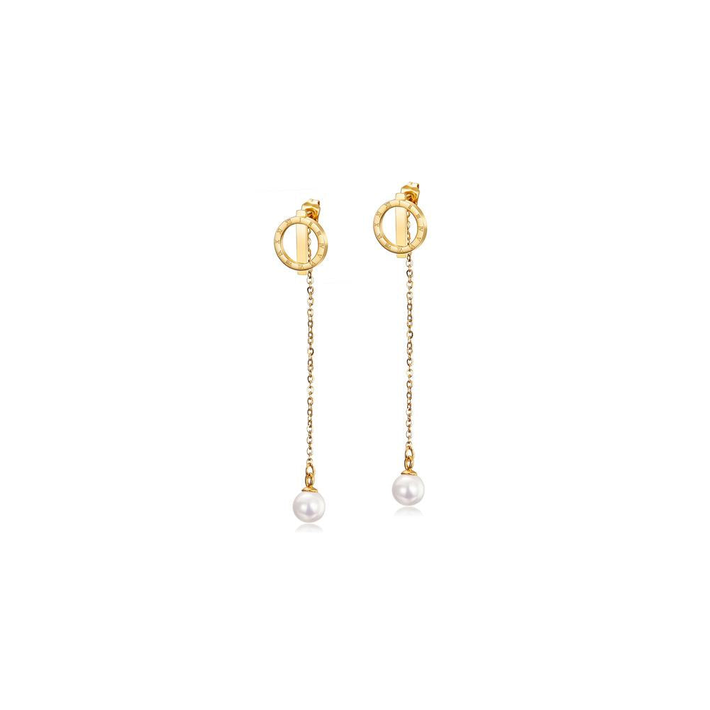 Elegant pearl dangle earrings with front and back design by Lavender Phoebe, showcasing sophisticated jewelry craftsmanship.
