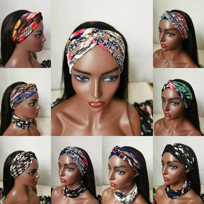 Cerise Alfie straight human hair headband wig with scarf, easy wear, no glue, suited for women, in a natural style.