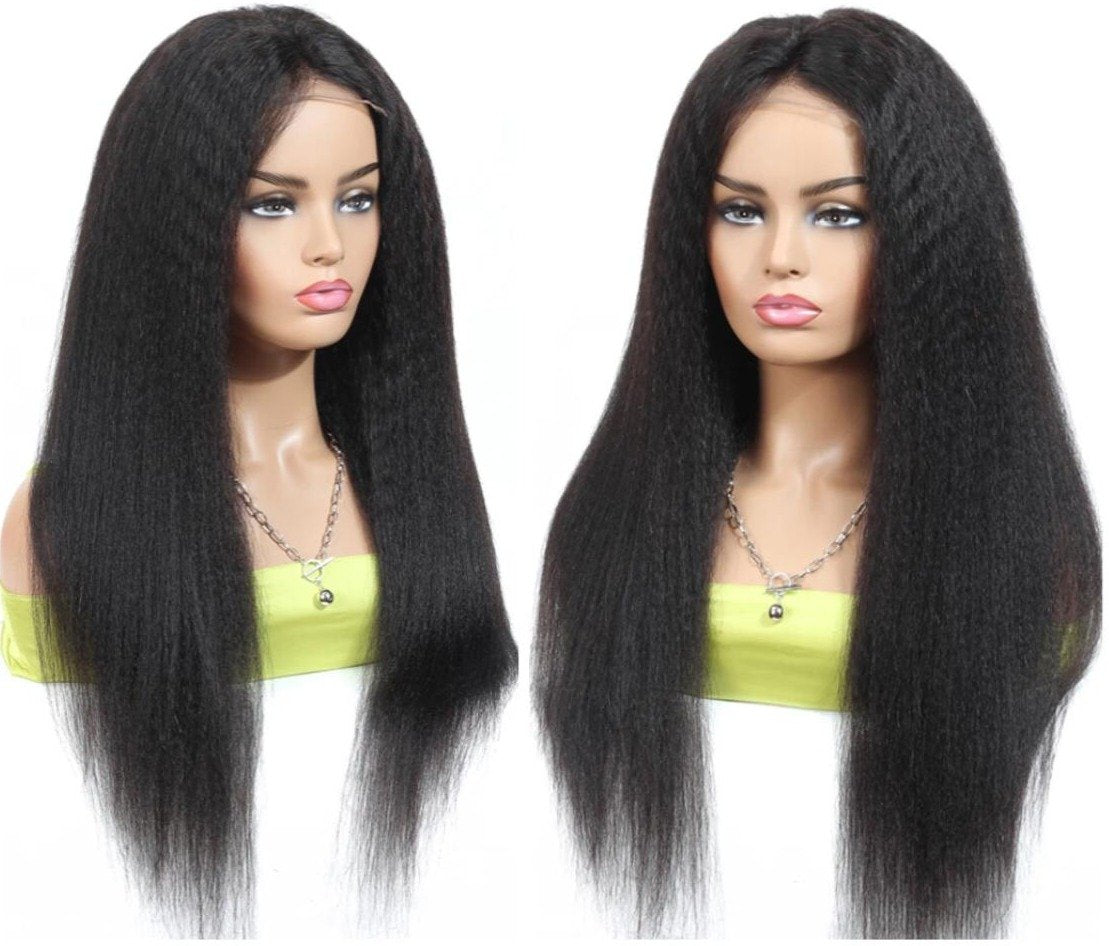Cerise Alfie BeuMax Brazilian 13x4 kinky straight lace front human hair wig, showcasing natural texture and lace front detail.