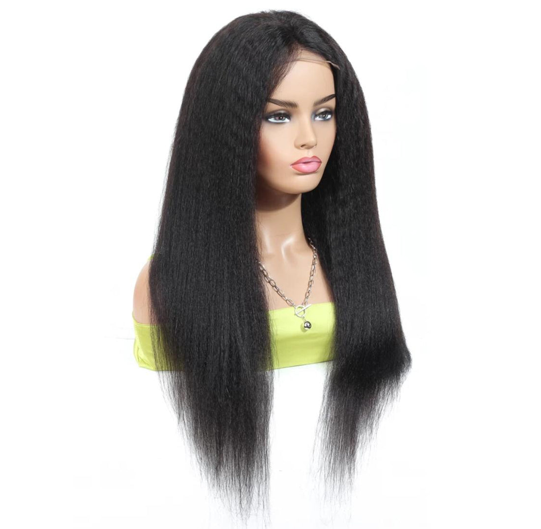 Cerise Alfie BeuMax Brazilian 13x4 kinky straight lace front human hair wig with natural black color and detailed lace front design