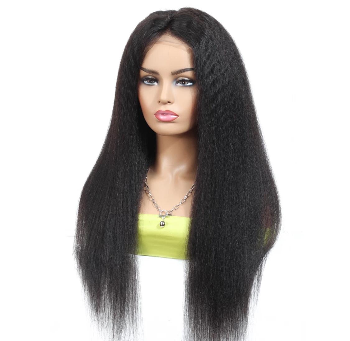 Cerise Alfie BeuMax Brazilian 13x4 kinky straight lace front human hair wig showcasing natural hair texture and lace front design.