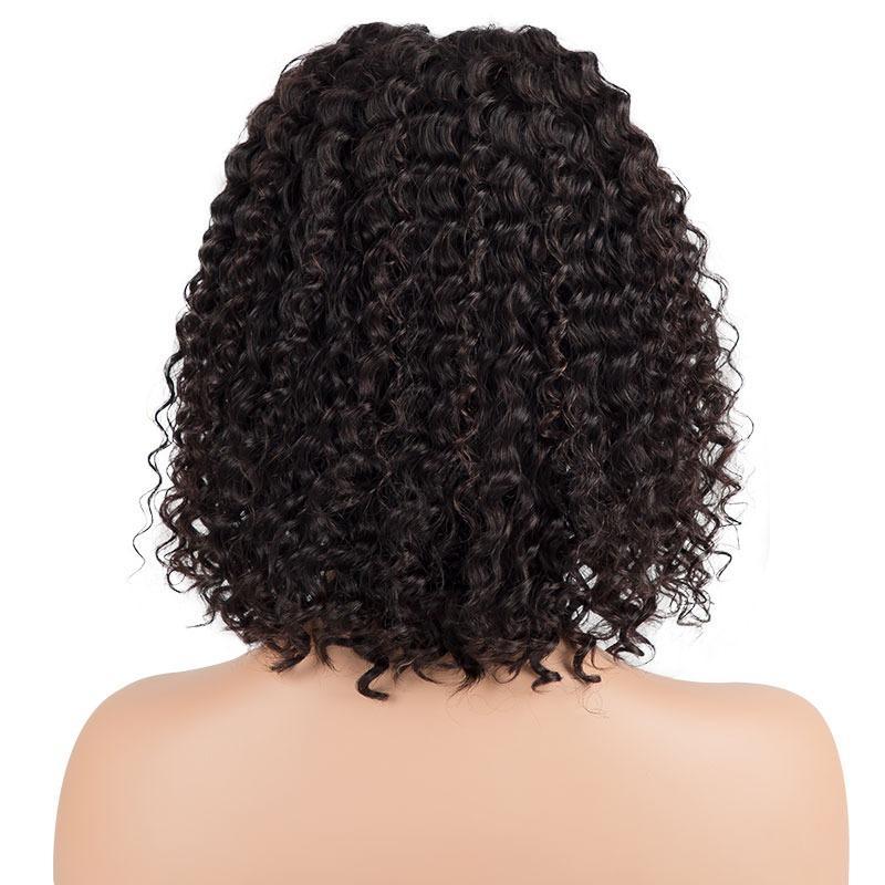 Cerise Alfie deep wave human hair lace front wig with 4x4 lace, 13x4 parting, short bob style, 180% density, in natural brown shade.