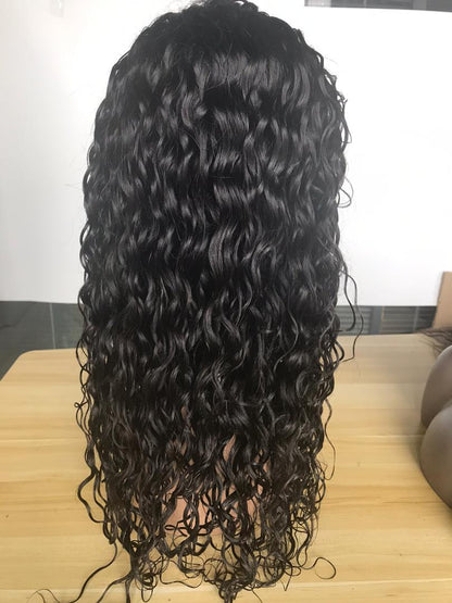 Cerise Alfie BeuMax Brazilian 13x4 water wave lace front human hair wig with natural-looking water waves and lace front detail.