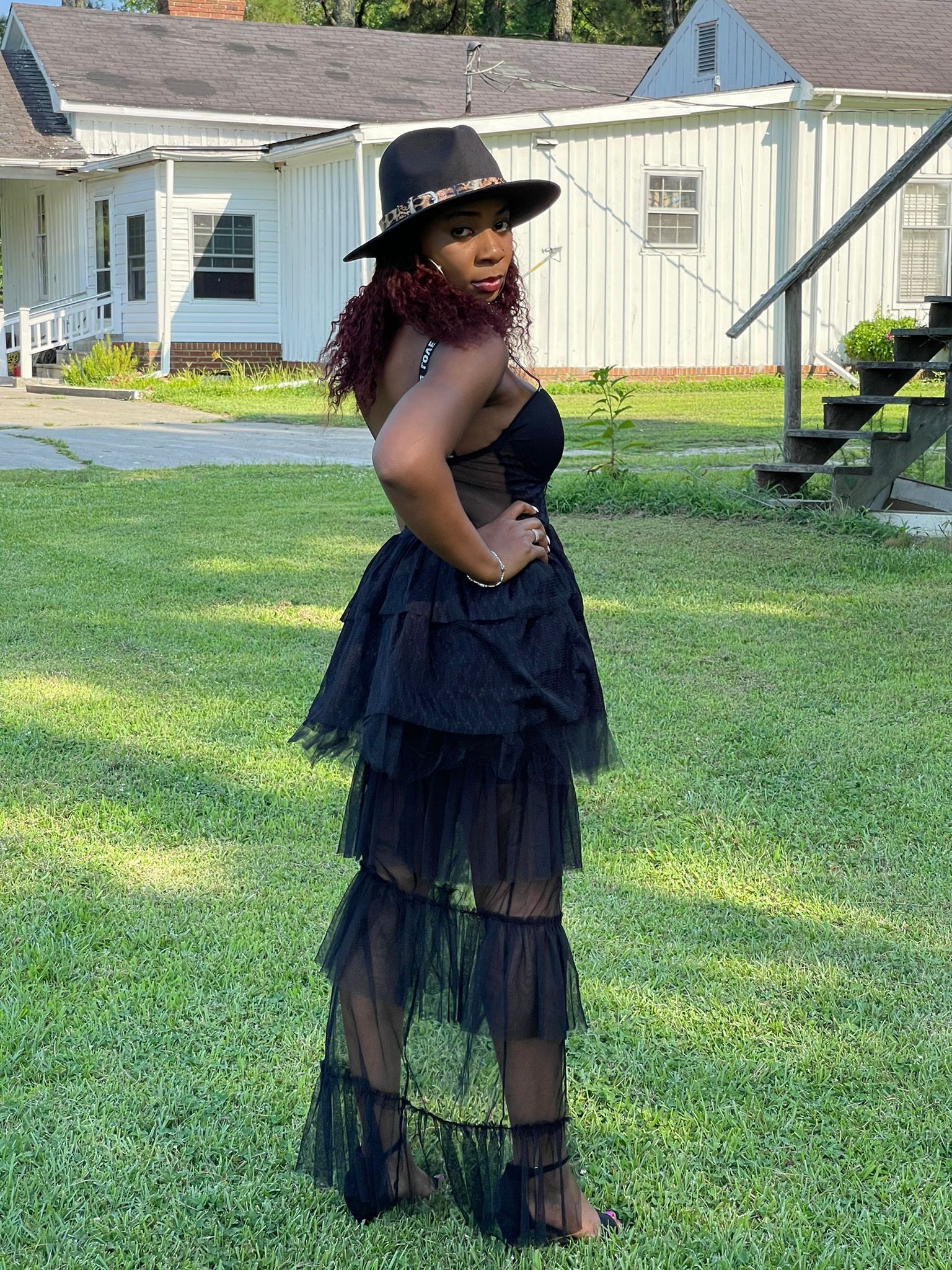 Elegant black lace stitched high-waist long-sleeved dress for women by Cerise Alfie, shown on a model with a classic style.
