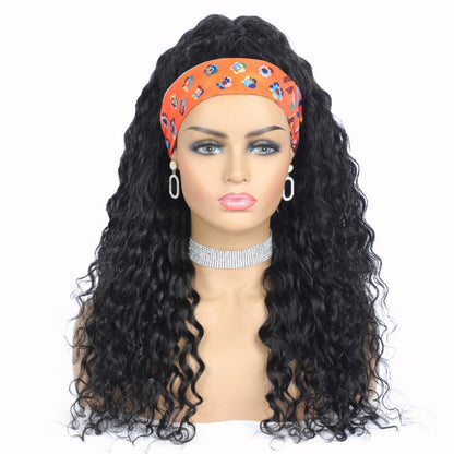 Cerise Alfie water wave human hair headband wig with scarf, easy wear, no glue, suitable for bath and beauty routines.