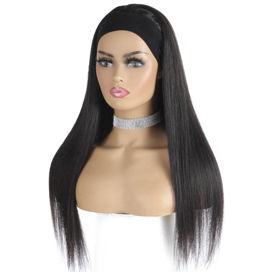 Cerise Alfie straight human hair headband wig with scarf, easy to wear, no glue, designed for women in Bath &amp; Beauty.