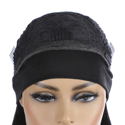 Cerise Alfie straight human hair headband wig with scarf, easy wear, no glue, suitable for women, bath and beauty accessory.