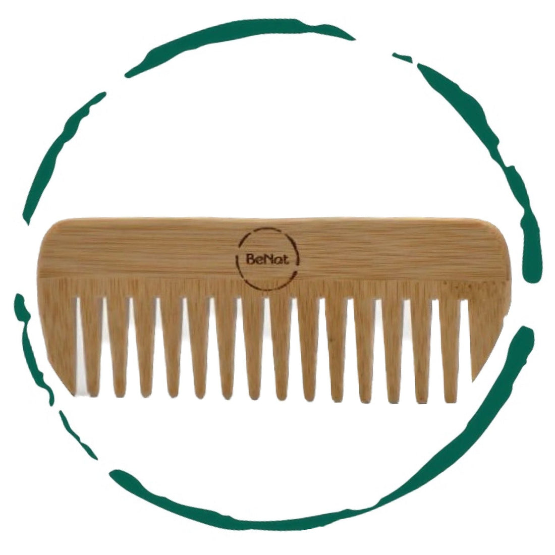 All-natural bamboo hair comb from Violet Atlas, showcasing smooth, eco-friendly teeth and a sleek, natural finish for gentle hair care.