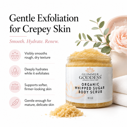 Organic Whipped Sugar Body Scrub 10 oz – Crepey Skin Treatment &amp; Exfoliator