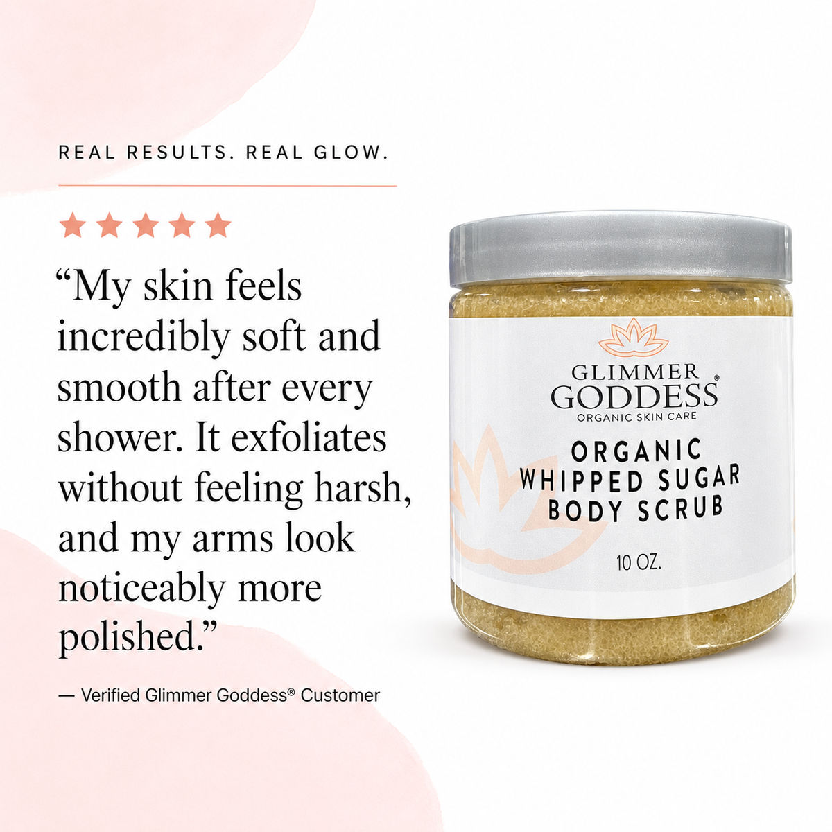 Organic Whipped Sugar Body Scrub 10 oz – Crepey Skin Treatment &amp; Exfoliator