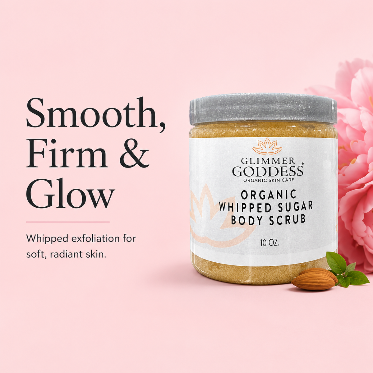 Organic Whipped Sugar Body Scrub 10 oz – Crepey Skin Treatment &amp; Exfoliator