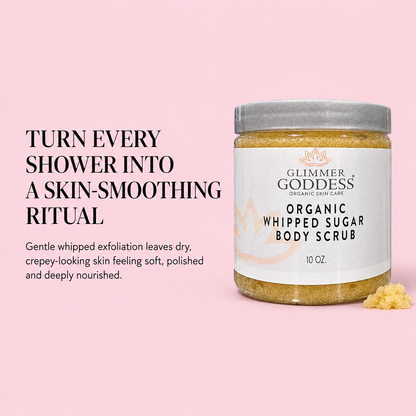 Organic Whipped Sugar Body Scrub 10 oz – Crepey Skin Treatment &amp; Exfoliator