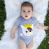 Sky Blue Milo baby onesie with wild animal print, designed for kids and babies, featuring playful and comfortable clothing for little boys.