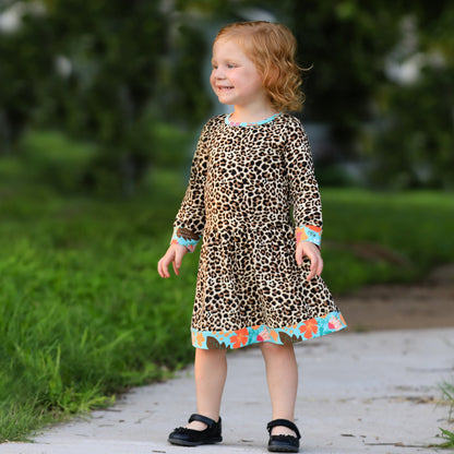 Black Simba AnnLoren big girls long sleeve leopard fall floral dress, stylish kids&