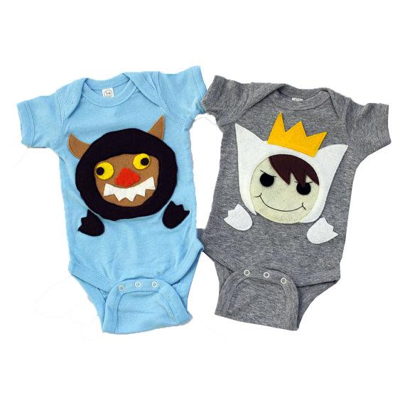 Sky Blue Milo infant bodysuits combo featuring Wild Boy and Wild Monster designs, soft baby clothing with playful character prints.