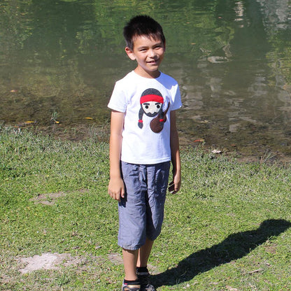 Kids T-shirt by Sky Blue Milo featuring Willie the Music Man design, colorful cartoon character on a child-sized cotton shirt.