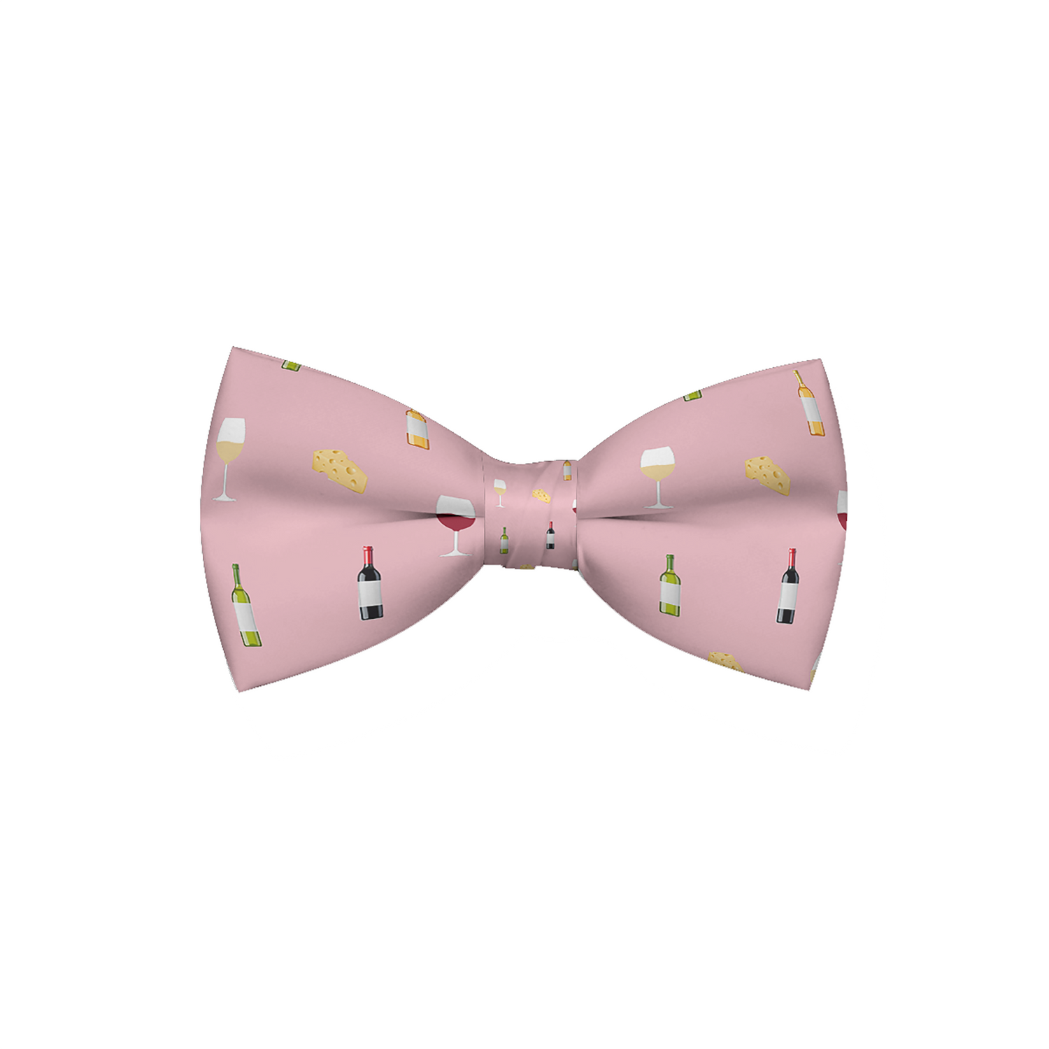 Pink dog bow tie with wine and cheese pattern from Plum Semele, perfect for stylish pet accessories and special occasions.