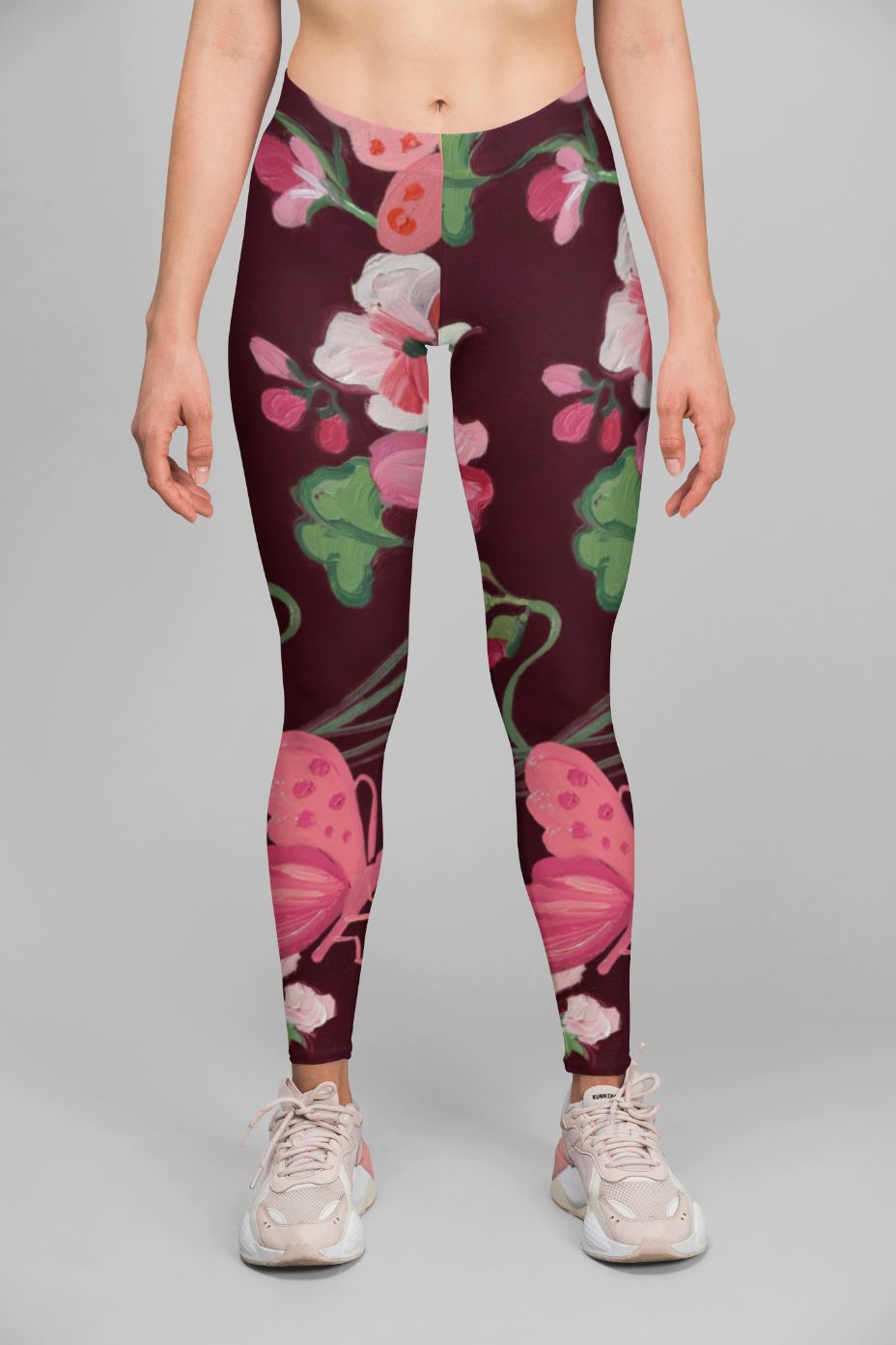 Sky Felix Alpine Pink Flowers leggings featuring vibrant pink floral pattern on comfortable fabric.