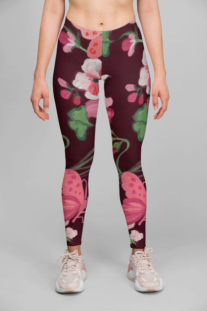 Sky Felix Alpine Pink Flowers leggings featuring vibrant pink floral pattern on comfortable fabric.